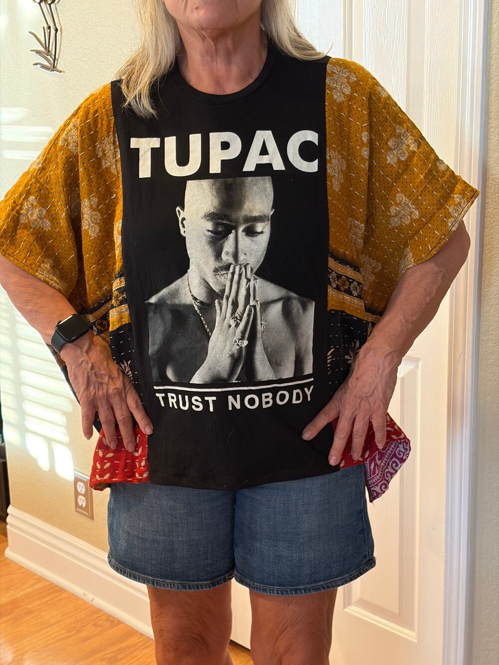 Tupac Shakur Upcycled Kantha Tunic Top Shirt OS Boho Handmade